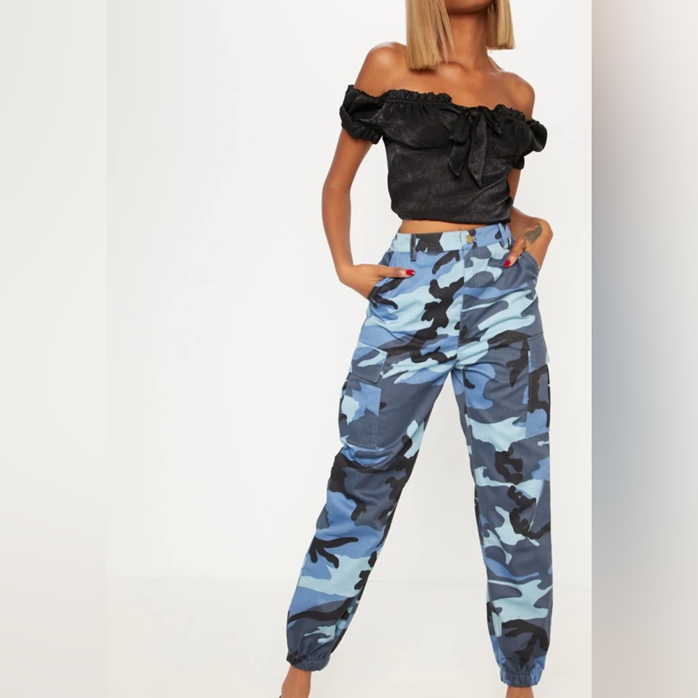 Blue Cargo Pocket Detail Cargo Pants